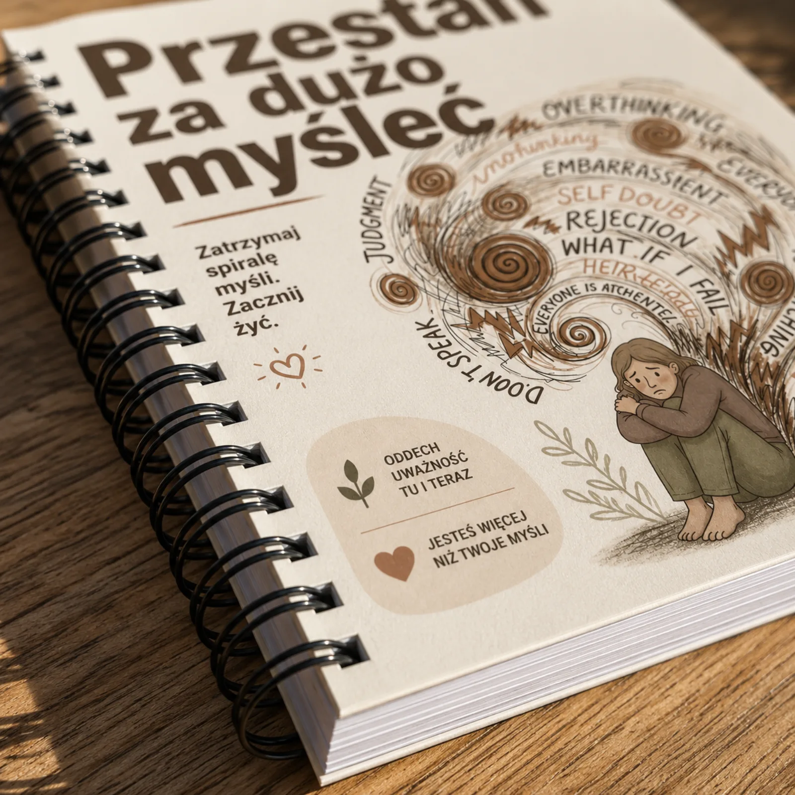 Zbliżenie na spiralę i twardą okładkę notatnika